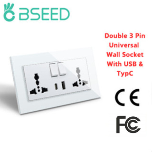 เรือจาก THBSEED ซ็อกเก็ตผนังสากลสลับคู่พร้อม USB C & USB A - 2 Gang, เต้ารับผนังมัลติฟังก์ชั่น, พร้อมแผงกระจกที่ใช้งานได้สําหรับปลั๊กนับ 180 ประเภท