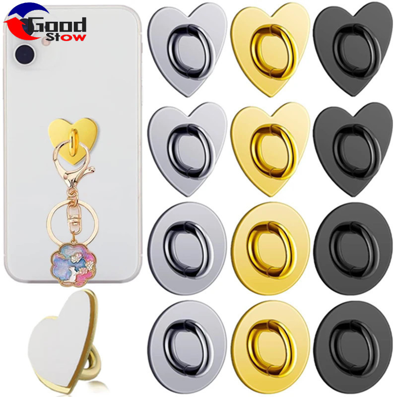 [3C&Auto]ชุดอุปกรณ์โทรศัพท์ DIY | 6 ชิ้นผู้ถือแหวนโลหะสําหรับเคสโทรศัพท์/Purses/แท็บเล็ต,ไม่มีกาวยึดขาตั้งโทรศัพท์และตะขอเชือกเส้นเล็ก (หัวใจ/รอบ)