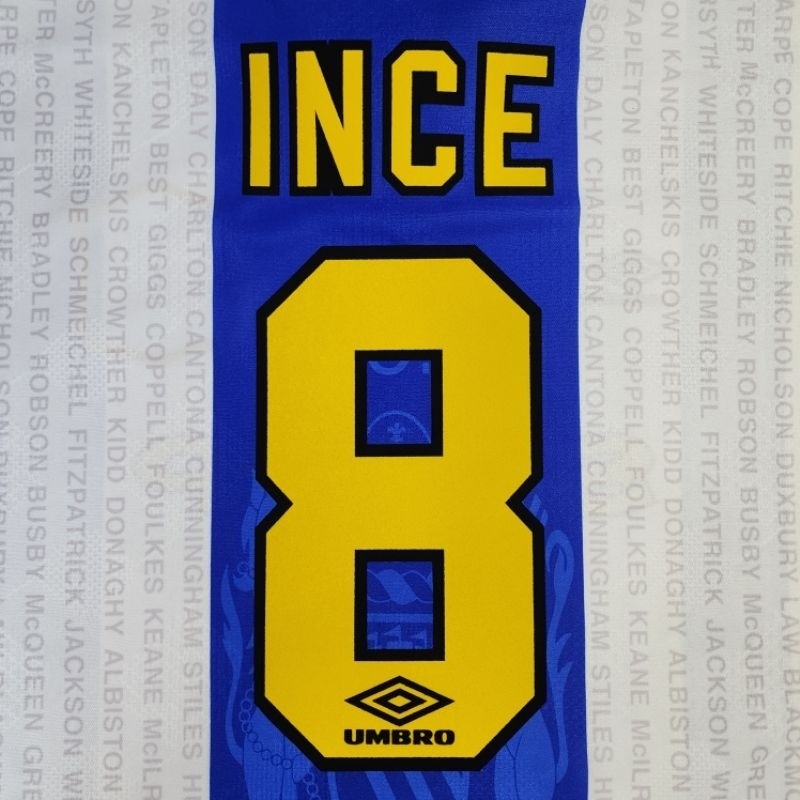 INCE 8 MAN UNITED AWAY 1994 1995 1996 Printing Name Velvet ชื่อ เบอร์ กำมะหยี่ ติดเสื้อบอล แมนยู