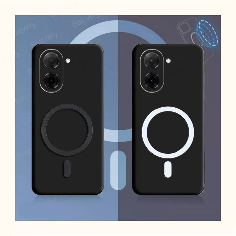 ปลอกสําหรับ Xiaomi POCO C71 Redmi A5 4G สีดําด้านฝาหลังป้องกันพร้อมสติกเกอร์แม่เหล็ก