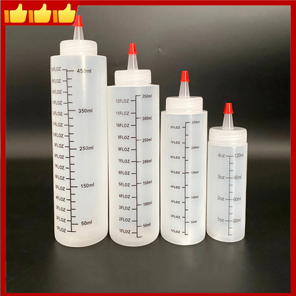 มีสเกล ขวดป้องกันการรั่ว PE พลาสติก Squeezable ขวดโปร่งใส 120/250/350/450ml สําหรับซอสเครื่องปรุงรสห้องครัว