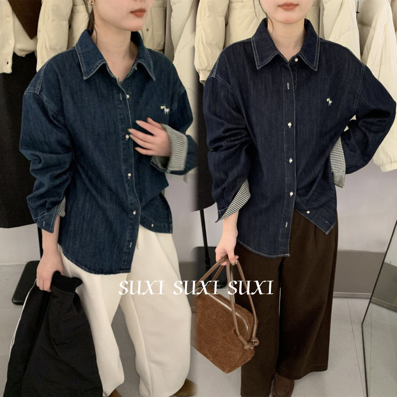 ฤดูใบไม้ผลิใหม่สไตล์เกาหลีม้าลายเย็บปักถักร้อยออกแบบเสื้อยีนส์ผู้หญิง 250410