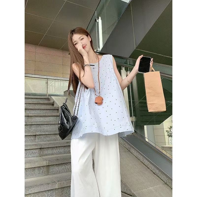 FY-เสื้อกั๊กสำหรับสุภาพสตรี Polka จุด คอกลม รุ่นบาง ประเภทรุ่นหลวม หวาน อ่อนโยน แฟชั่นฤดูร้อน เวอร์ชั่นเกาหลี