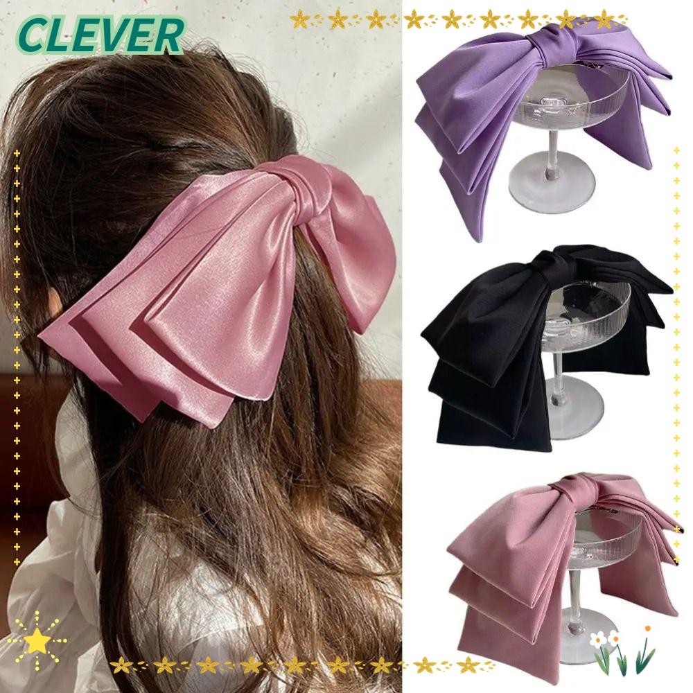 CLEVER 1 ชิ้น โบว์ติดผม, โบว์ใหญ่ซาติน Multi Layer กิ๊บติดผม, ทนทานเกาหลีแฟชั่น Pinch สาวผู้หญิงสีชมพูสีดําปิ่นปักผมสําหรับเครื่องประดับผม