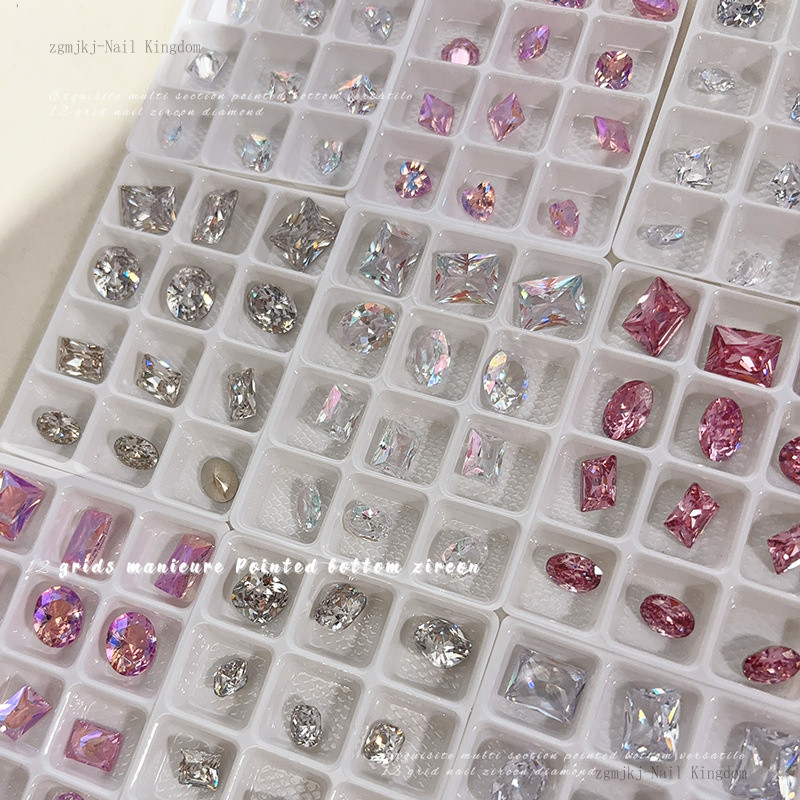 12pcs เพทาย รูปร่างพิเศษหลายส่วนแหลมด้านล่างเล็บเครื่องประ รูปที่ 6