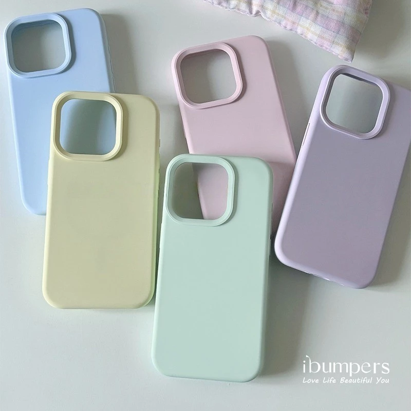 Ibumpers เกาหลีซิลิโคนเหลวนุ่มเคสโทรศัพท์สําหรับ IPhone 11 12 13 14 15 16 Pro Max IP 7 8 Plus X XS XR Xs Max Anti-สกปรกกันกระแทกปกหลังไม่มีซับกํามะหยี่