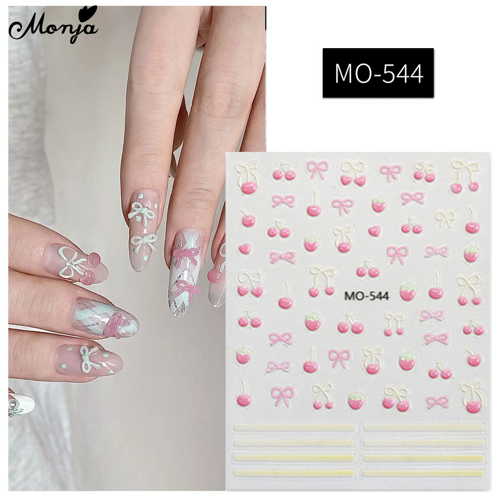 Monja เล็บสติกเกอร์นูน น่ารัก Cherry Bow น่ารักผลไม้ Decals บรรเทา กาว Sliders แกะสลัก ตกแต่งเล็บ ราคา ถูกที่สุด ดีลบีเคเค แกลเลอรีภาพที่ 5