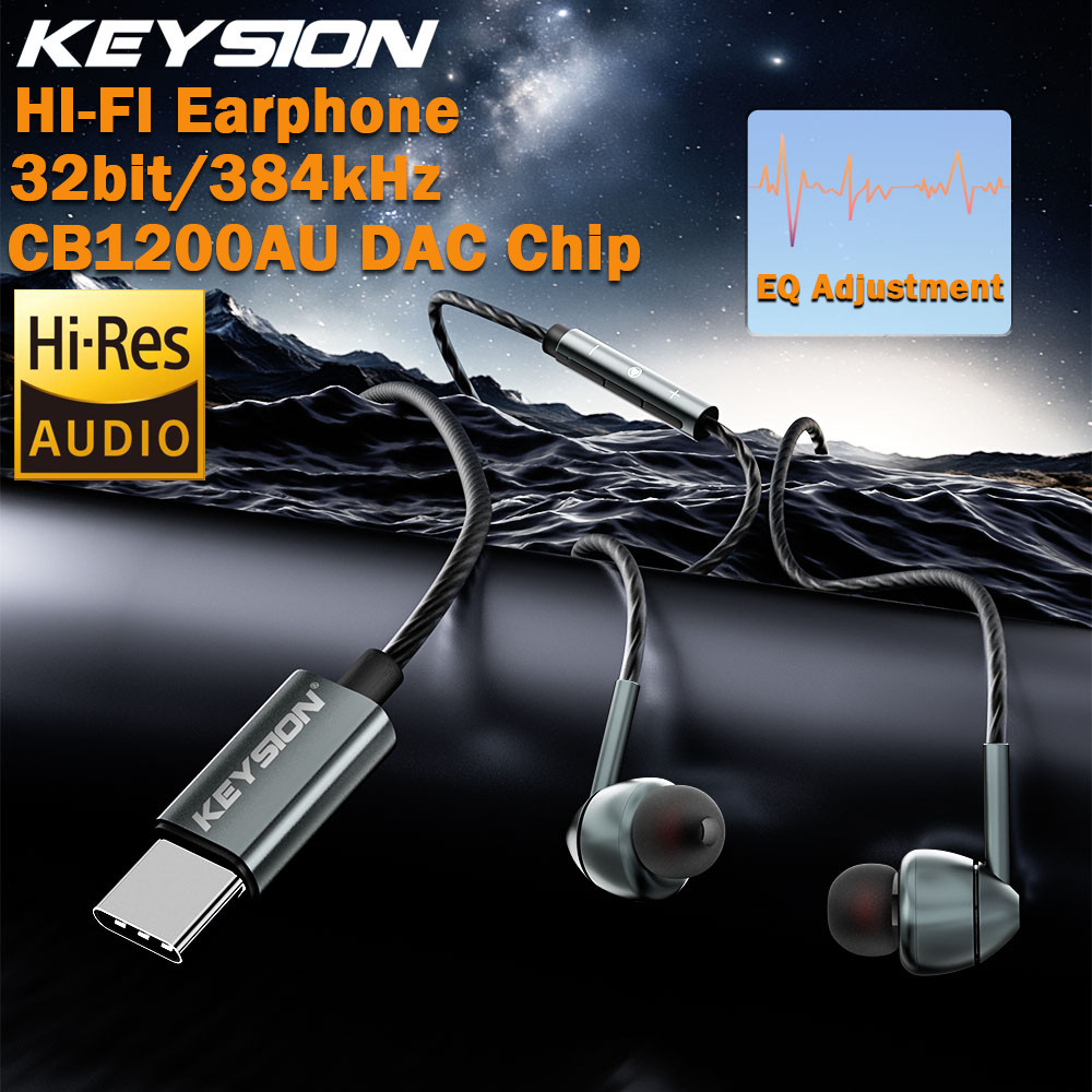 KEYSION EQ ปรับ HiFi DAC USB C หูฟังชนิดใส่ในหู 32Bit 384kHz ฮาร์ดแวร์ถอดรหัส Heaphone Type-C โทรศัพ