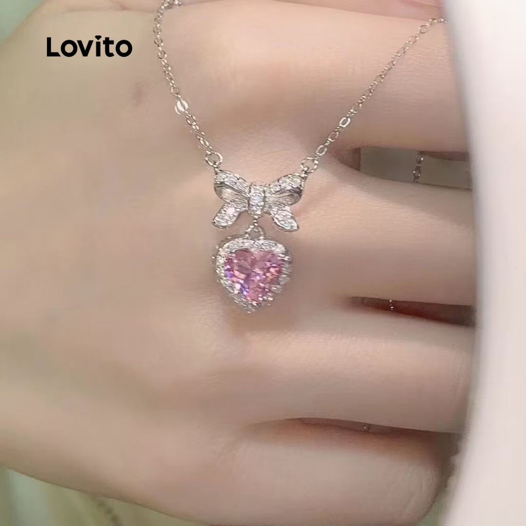 (Trendy) Lovito สร้อยคอ รูปหัวใจHeart โบว์สีชมพูน่ารักสําหรับ ทารกและเด็ก LCS099004