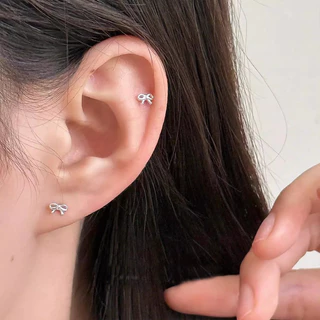 Roselife 1 คู่ S925 เงิน Mini Bow สกรูต่างหูผู้หญิง Pierced หู Studs เครื่องประดับ