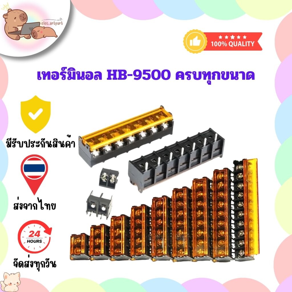 ขั้วต่อเทอร์มินอลบล็อก ขั้วต่อสกรู Screw Terminal Block HB9500 2P 3P 4P 5P 6P 7P 8P 9P 10Pin 300V30A 9.5มม ระยะขา 10mm