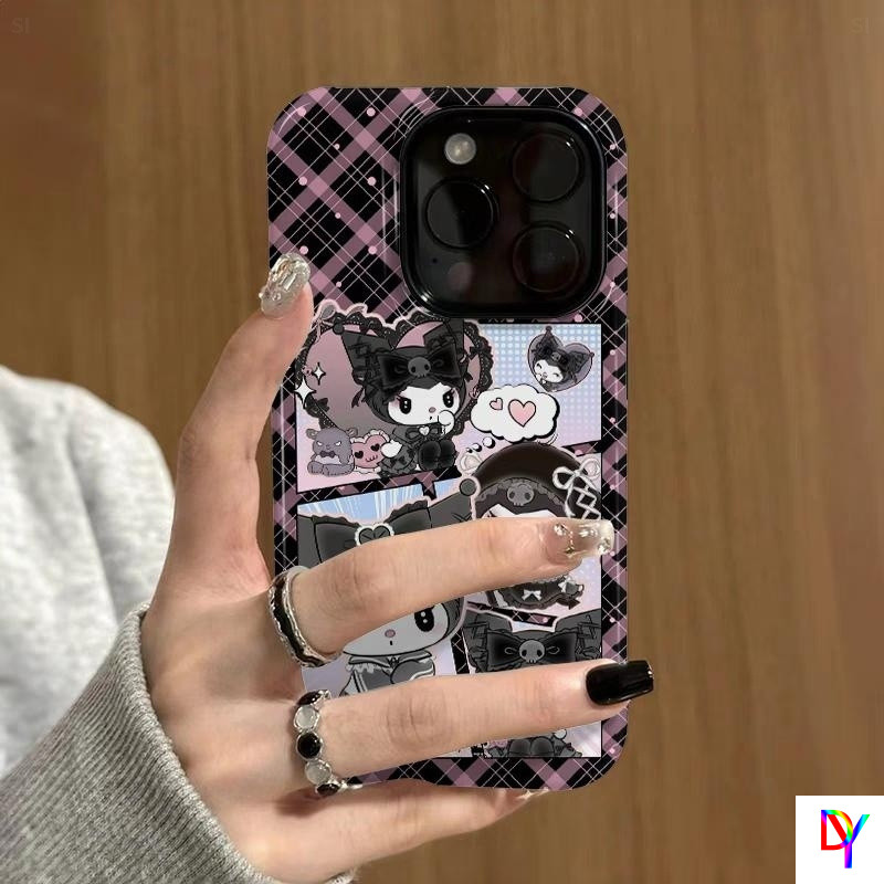ลายสก๊อต Kuromi สําหรับ iphone 16/17pro 15Promax ฟิล์ม 2-in-1 สองชั้น 14/13Promax 12/11promax 7/8Plus Xsmax ฝาครอบป้องกันป้องกันการล่มสลาย