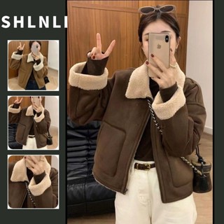 เสื้อแจ็คเก็ตขนสัตว์เนื้อแกะประกบสไตล์เกาหลีของผู้หญิงเสื้อโ…