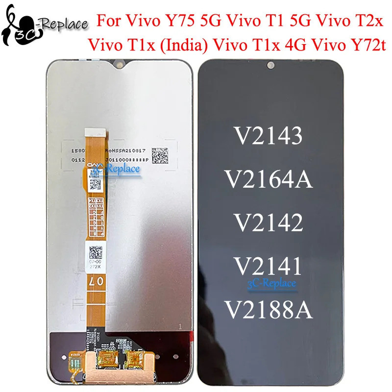 สีดํา 6.58 นิ้วสําหรับ Vivo T1x (India) T1x 4G Y72t vivo Y75 5G T1 5G T2x จอแสดงผล LCD Touch Screen 