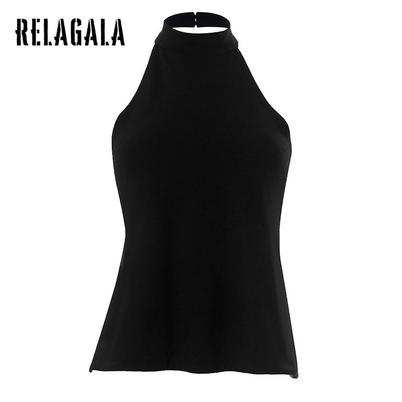RELAGALA เสื้อกล้ามผู้หญิHalterm แขนกุด Backless เซ็กซี่ Slim Fit Casual All Match สีทึบ ฤดูร้อน 2025