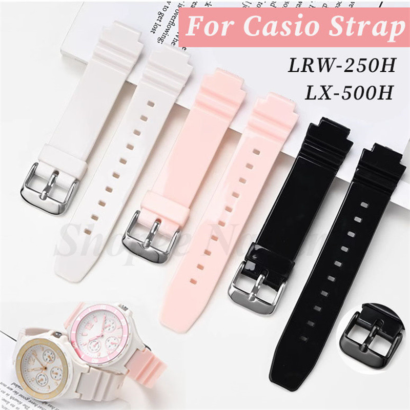 12 มม.TPU ยางเรซิ่นสายนาฬิกาสําหรับ Casio LRW-250H LX-500H นาฬิกาเคลือบเงานุ่มกีฬาสร้อยข้อมือดําน้ํา