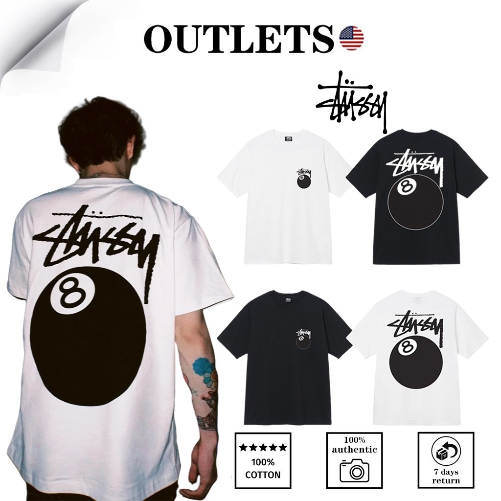 OUTLETS เสื้อยืด Stussy แท้ Sty 8 Ball LCB SS Tee Black/Whiteแขนสั้นขั้นพื้นฐาน เสื้อยืดสไตล์เดียวกันสำหรับคู่รักtee.
