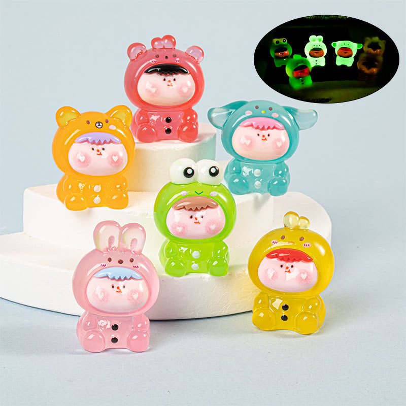 6 ชิ้น Luminous Glow Bunny สัตว์ 3D เรซิ่น Charms สําหรับ DIY (7-281)