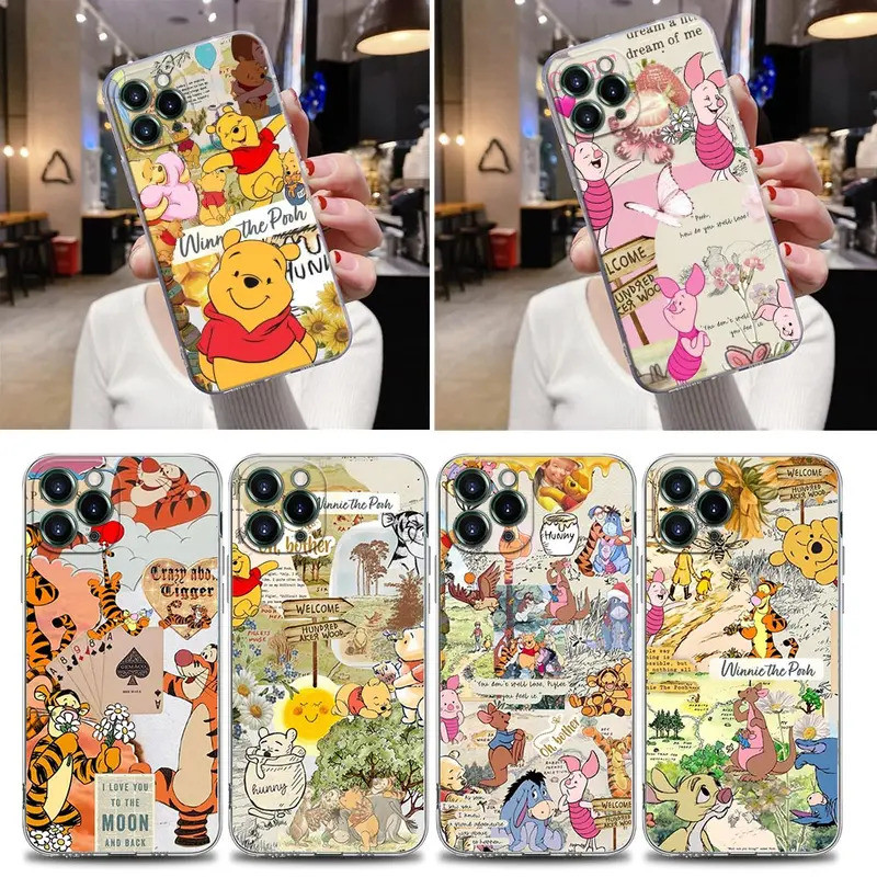 TK-1 Winnie The Pooh Honey Disney Clear Case สําหรับ iPhone 16 17,15 14 13 12 11 Pro Max Mini Xs XR X 7 8 Plus สําหรับ iPhone 16 Pro กรณี kz0