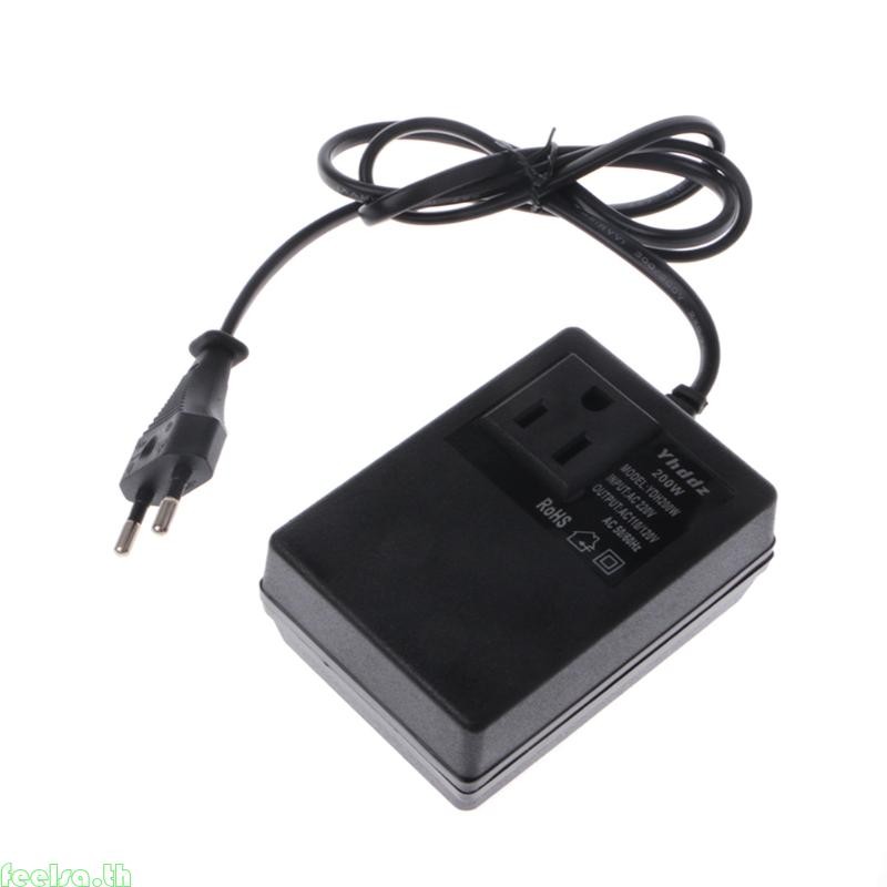 Feela 200W AC 220V ถึง 110V ขั้นตอนลงหม้อแปลงแปลง Travel Power EU ปลั๊กอะแดปเตอร์