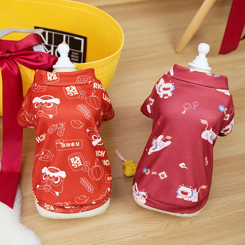 สุนัขเสื้อผ้าปีใหม่ที่อบอุ่นแมวลูกสุนัขเสื้อผ้าสําหรับเทศกาลฤดูใบไม้ผลิเครื่องแต่งกายสัตว์เลี้ยง