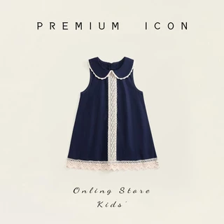 Hania kids พร้อมส่ง ชุดเดรสสีกรมตกแต่งลายลูกไม้ ผ้าฝ้าย ชุดเดรสเด็กผู้หญิงน่ารัก K4125061