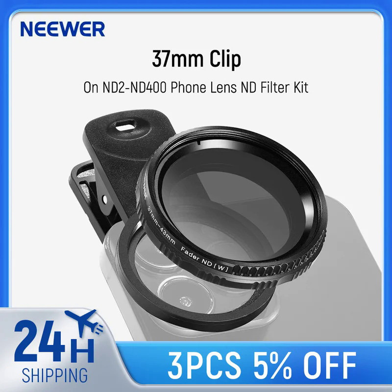 NEEWER 37mm Clip On ND2-ND400 Phone Lens ND Filter Kit: Adjustable Neutral Density Filter with Phone