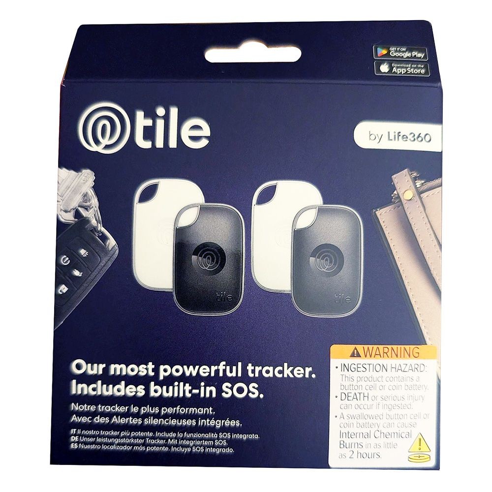 Tile by Life360 Pro 2024 Bluetooth Tracker (4 Pack, Black+White), RE-61124