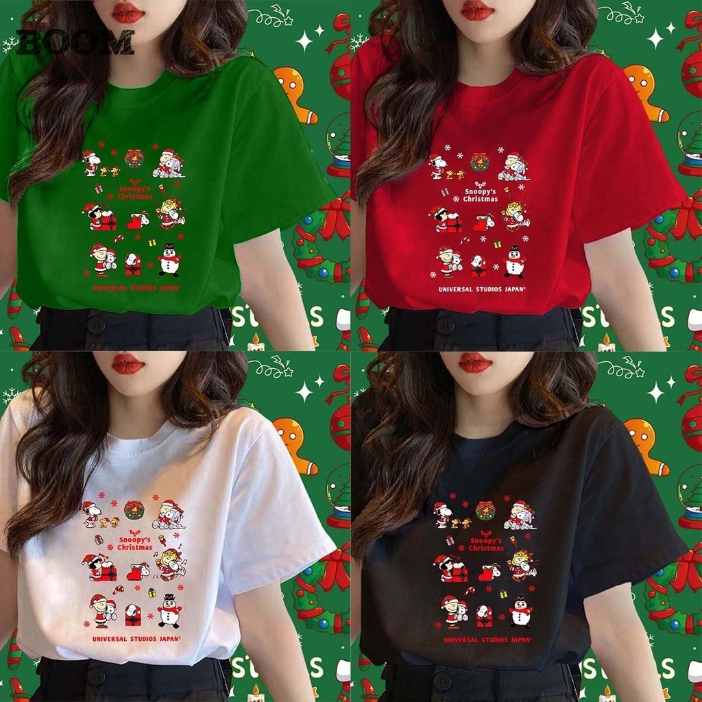 COD (ส่งจากกรุงเทพ)BOOM Shop เสื้อ Merry Christmas Snoopy T-Shirt Xmas Gift ซานตาคลอส พิมพ์ลาย เสื้อคริสต์มาส