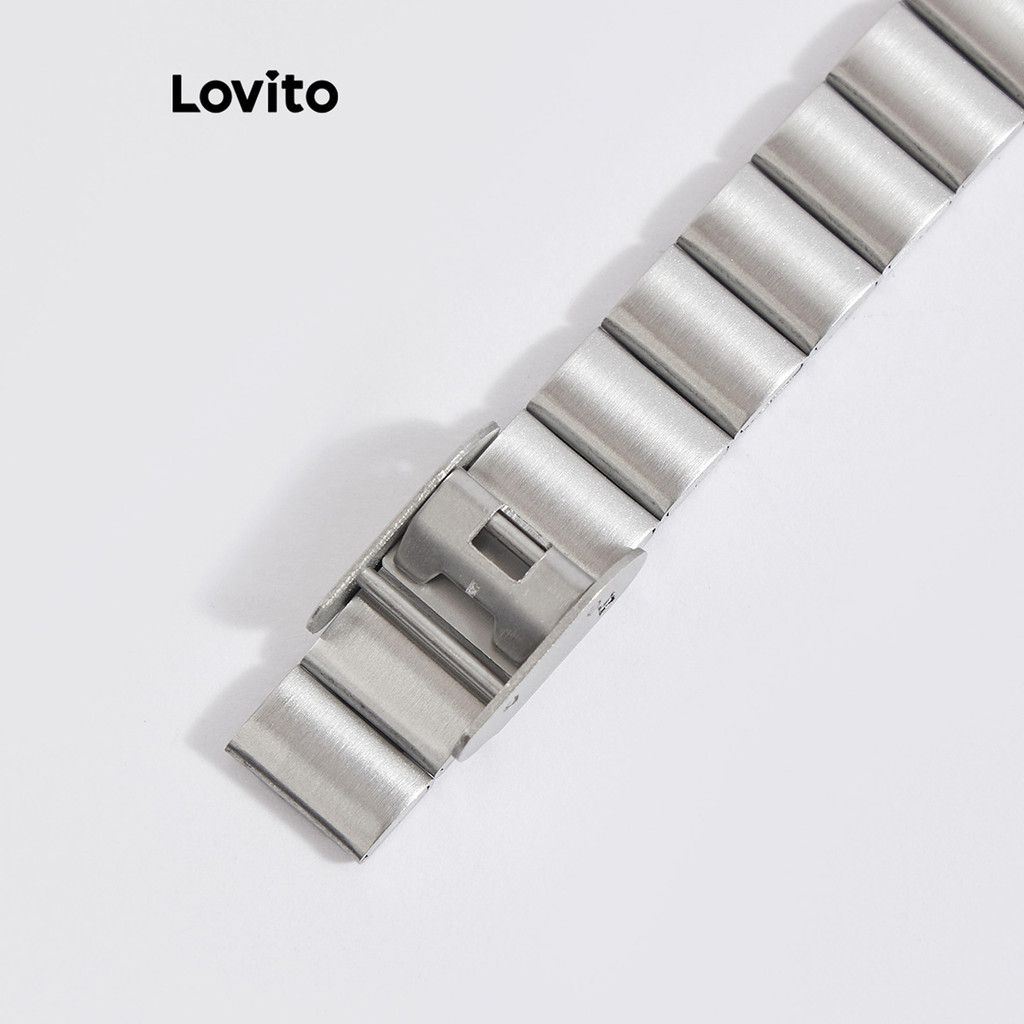 Lovito นาฬิกาควอทซ์ลำลอง ดิจิตอล พื้นผิวโลหะ สีพื้น สำหรับผู้หญิง LNA13089 (สีเงิน)