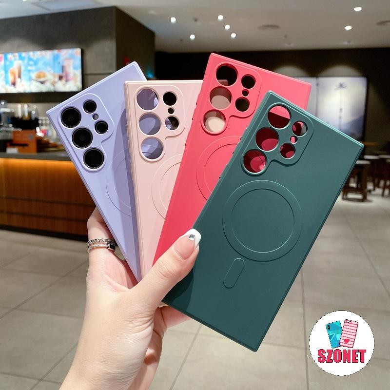 SAMSUNG ซิลิโคนเหลวแม่เหล็กไร้สายชาร์จนุ่มกันกระแทกเคสโทรศัพท์สําหรับsamsung Galaxyหมายเหตุ20 Ultra S25 S24 S23 S22 Ultra S21 Plus S20 FE A16 A55 A15 A35 A54โทรศัพท์ปลอก