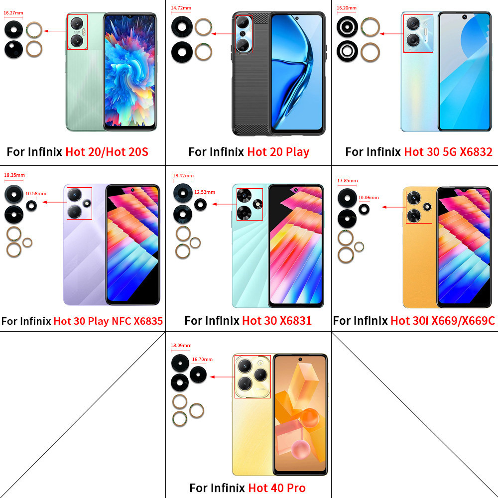 เลนส์กล้องด้านหลังพร้อมสติกเกอร์กาวสําหรับ Infinix Hot 20 20S Play 30 5G 30i X669 40 Pro