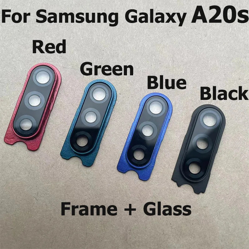 ฝาครอบเลนส์กระจกกล้องด้านหลังสําหรับ Samsung Galaxy A20S กระจกเลนส์กล้อง + กรอบผู้ถืออะไหล่ซ่อม