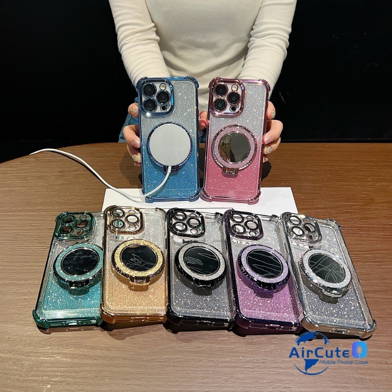 เคส VIVO V40 Lite V30 V29E V29 V27E V27 V25 Pro V23 Y03 Y19S Y18 Y36 Y27 Y100 Y50 Y30 4G 5G Y19 S1 Luxury Wireless Charging Plating Magnetic Glitter Ring Mirror Stand Anti-Drop Soft Case