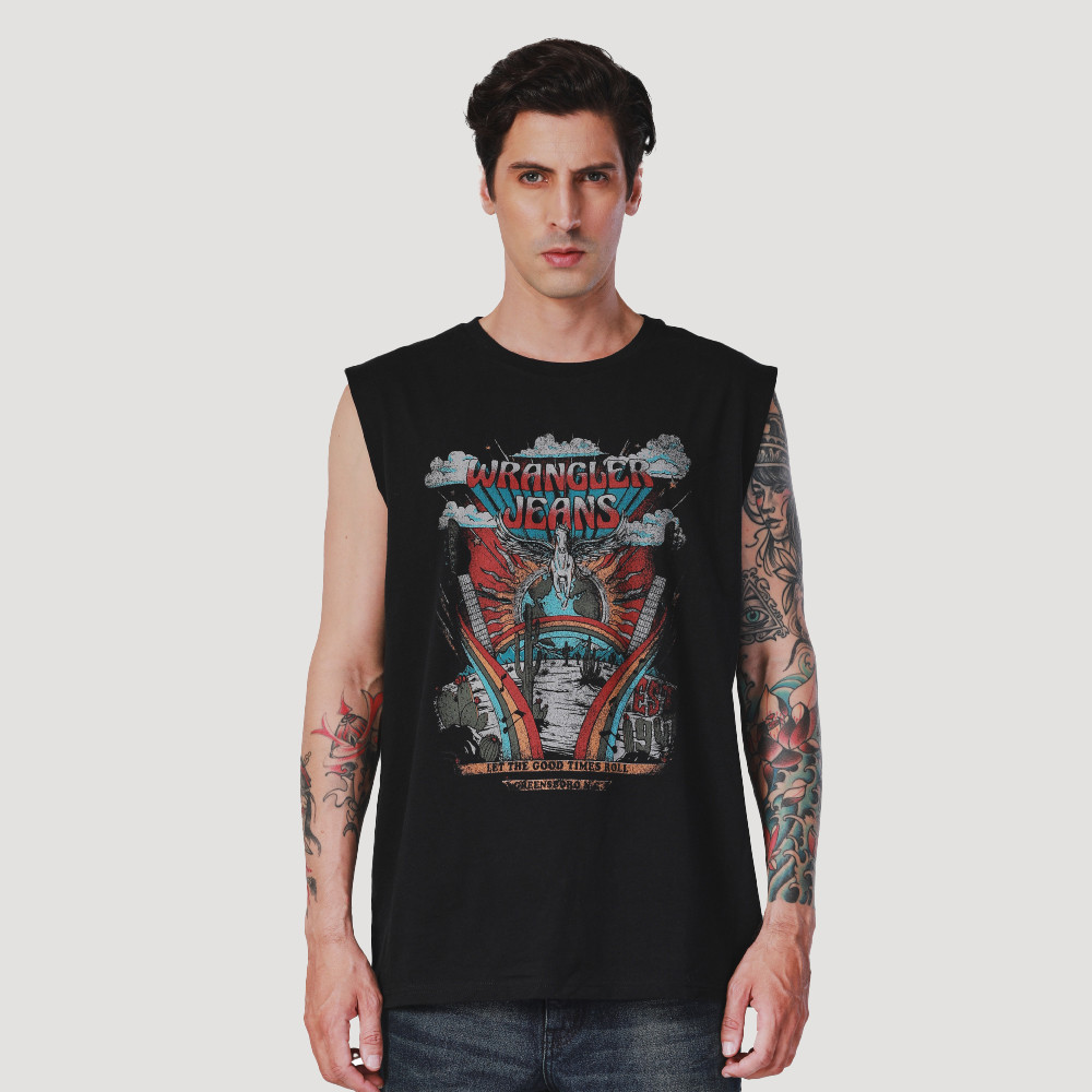 WRANGLER เสื้อยืดแขนกุดผู้ชาย คอลเลคชั่น Biker Regular รุ่น WR F324MTSLN28 สีดำ