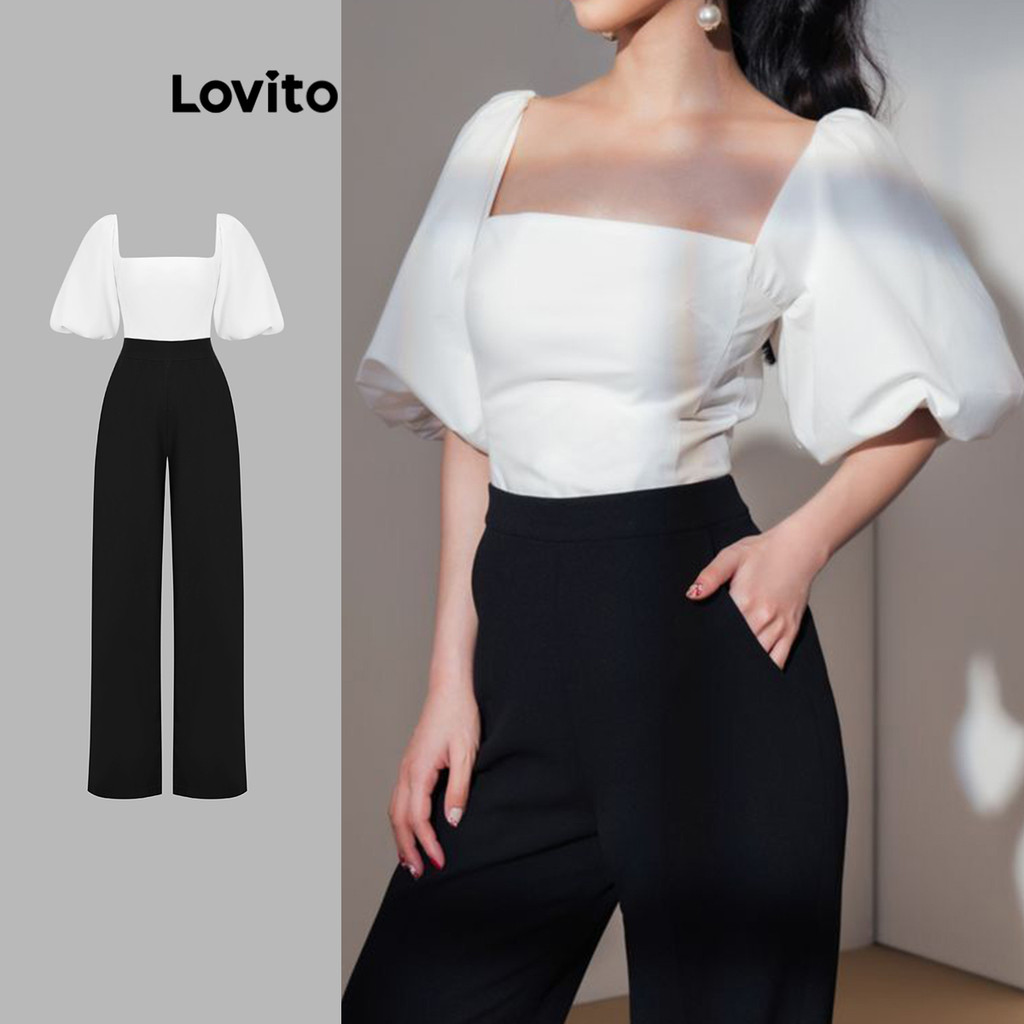 Lovito จั๊มสูททรงหลวมสีพื้นทรงหลวมสำหรับผู้หญิง L110AD1310