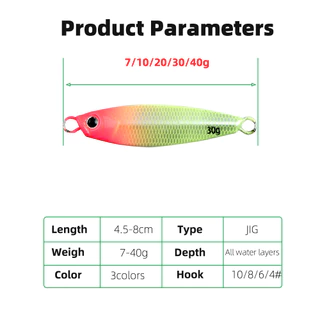 ใหม่ตกปลา Luminous Jigging Hook Spinner เหยื่อ 7g/10g/15g/20g/30g/40g เลเซอร์โลหะ Jig ช้อนตกปลา Lure