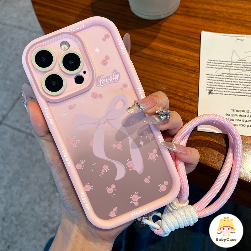 เคสไอโฟน 11 16 สำหรับ iPhone 11 16 13 15 14 12 Pro Max 7 8 15 Plus XR X XS Max น่ารักน่ารักโรแมนติกโบว์ดอกไม้เล็ก ๆ