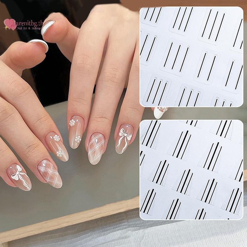 Renbg สติกเกอร์ลายฉลุฝรั่งเศส สําหรับเล็บ ลายหยักเส้นตรง DIY เครื่องมือตกแต่งเล็บ