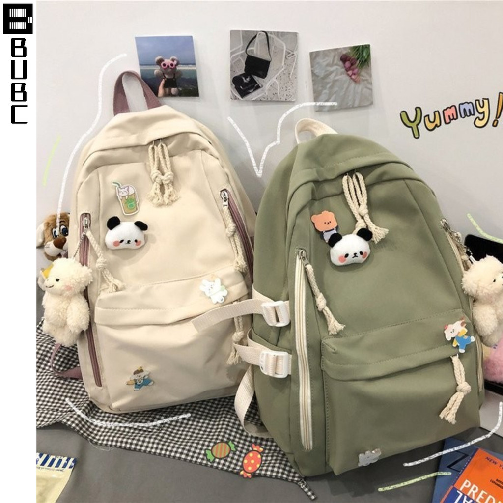 BUBC กระเป๋านักเรียน หญิงมัธยมน่ารักผู้ชายสีเขียวสีดำ เป้สะพายหลัง