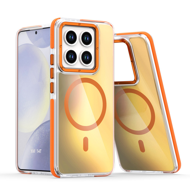 สําหรับ Xiaomi 14T, 14T Pro กรณี ELVEV Anti-drop Anti-สีเหลือง Hard PC Soft TPU ดูดปกหลัง