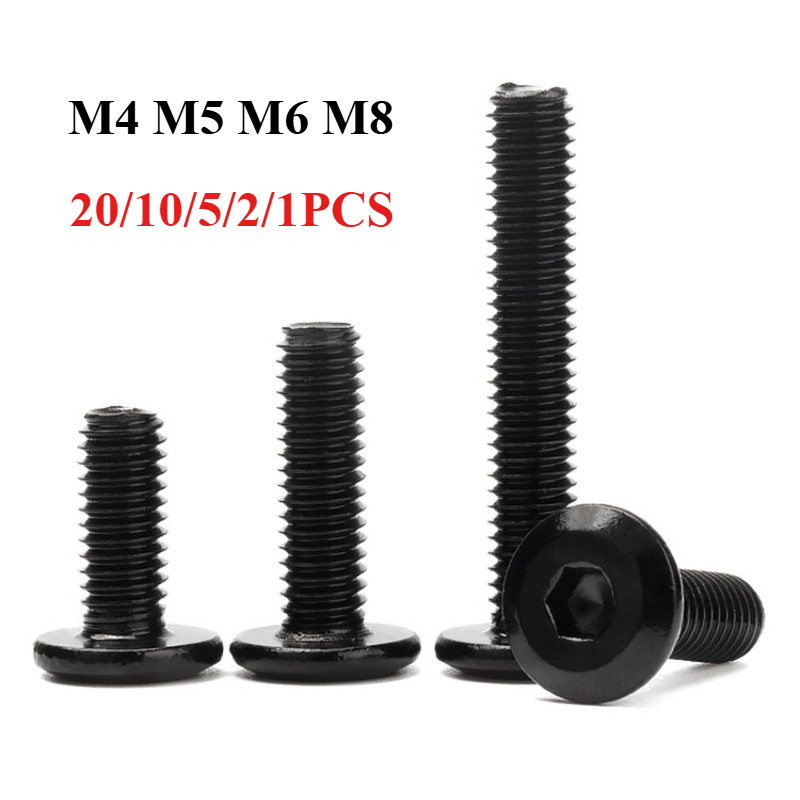 [อย่างรวดเร็ว] เหล็กคาร์บอนสีดํา Chamfering สกรูหัวกลมแบน Beveled ซ็อกเก็ตหกเหลี่ยม Bolt M4 M5 M6 M8