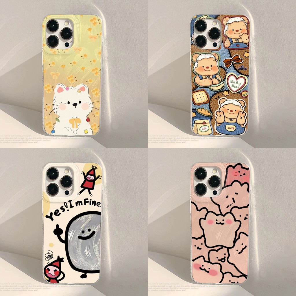 for เคสไอโฟน11 13 12 14 15 iPhone16 Pro Max 13 14 Pro 15 16 Promax 14 15 plus ลูกแมวและหมี เคสโทรศัพท์มือถือลายขนนกล