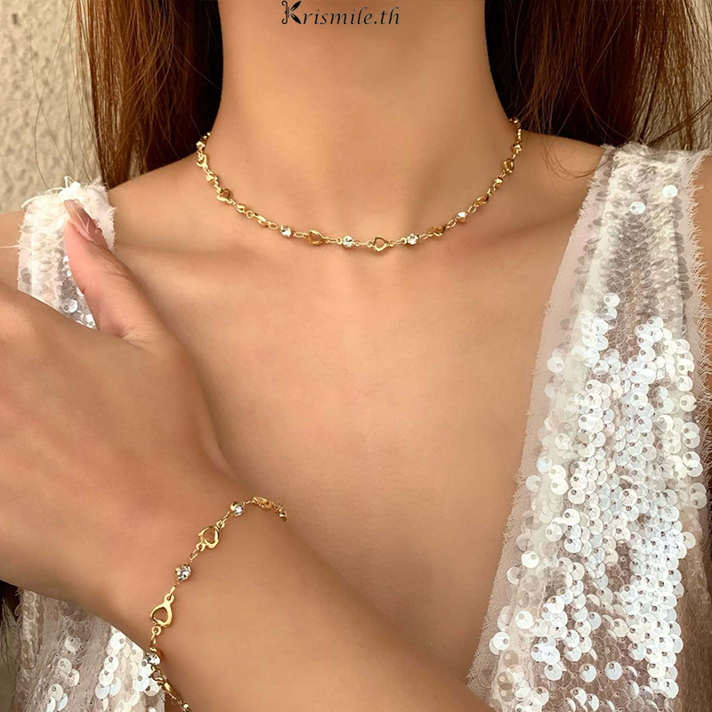 COD-ในไทย💖สร้อยคอ ลายหัวใจฉลุลาย โซ่ไหปลาร้า ย้อนยุคโบฮีเมีย สำหรับผู้หญิง เครื่องประดับแฟชั่น-Kri