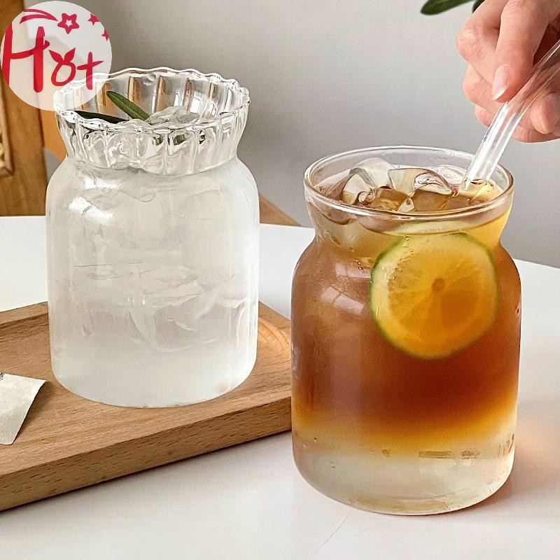 GE ถ้วยกาแฟ ขด ลาเต้ถ้วยครัวเรือนแก้ว เครื่องดื่ม น้ําผลไม้นมแก้วง่ายใสขวดน้ําเครื่องแก้วถ้วย เครื่องกาแฟ สี่เหลี่ยม