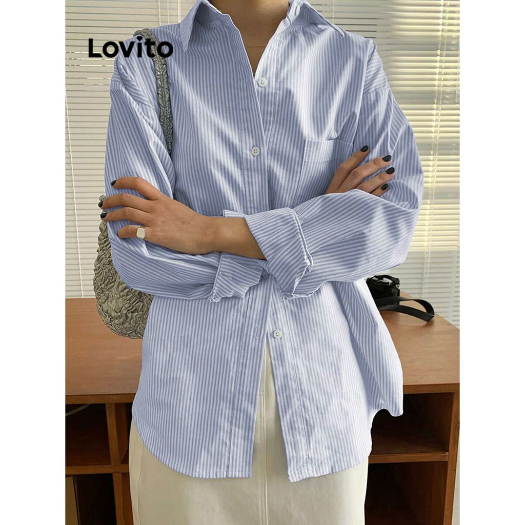 (Trendy) Lovito เสื้อลําลองลายกระดุมเดรปสําหรับผู้หญิง L90AD060 (หลากสี)