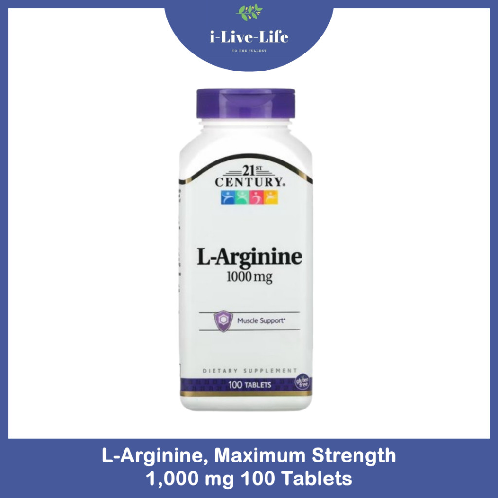 แอล-อาร์จีนีน L-Arginine, Maximum Strength 1,000 mg 100 Tablets - 21st Century