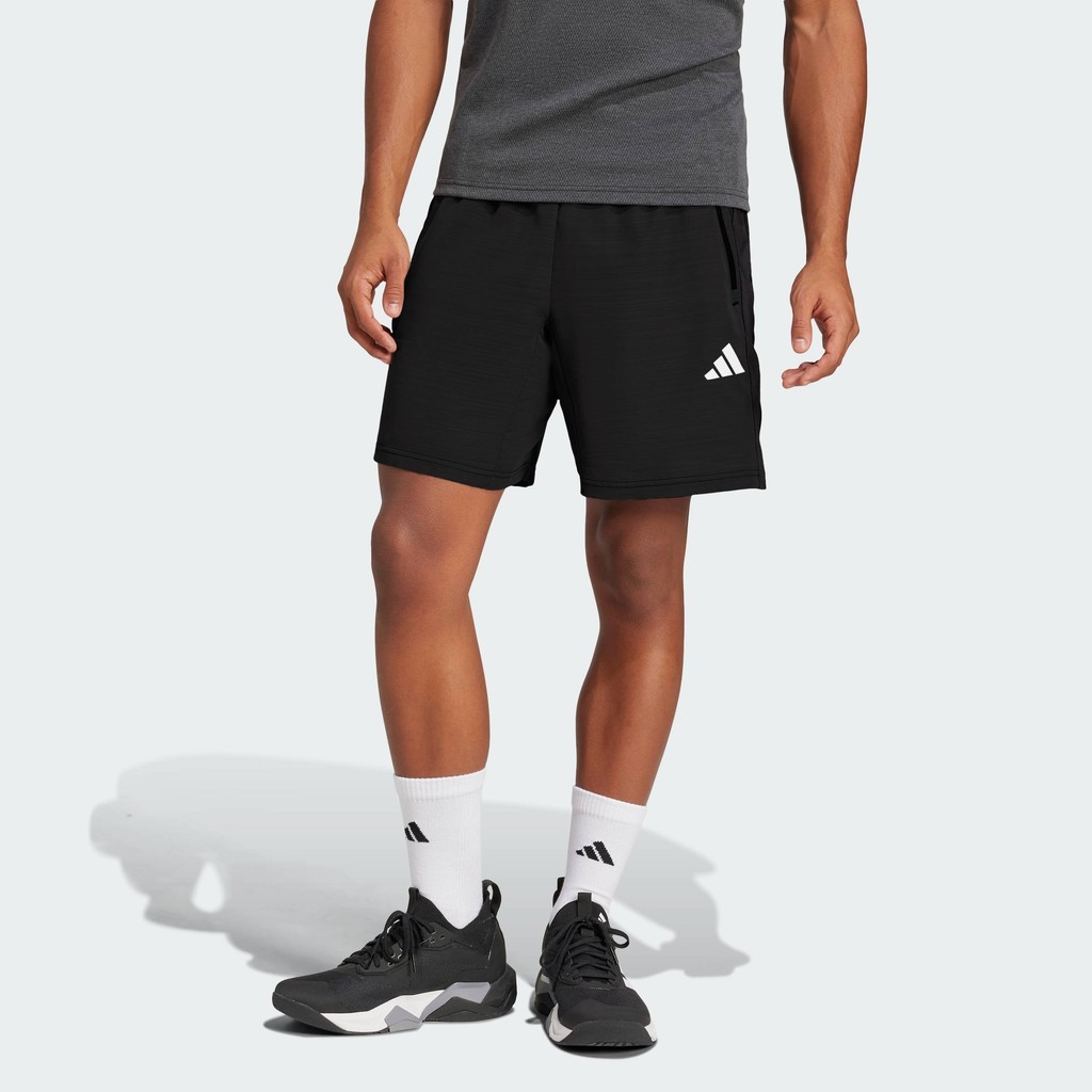 adidas Gym & Training กางเกงขาสั้นผ้าทอเมแลงจ์ Train Essentials ผู้ชาย สีดำ JM3655