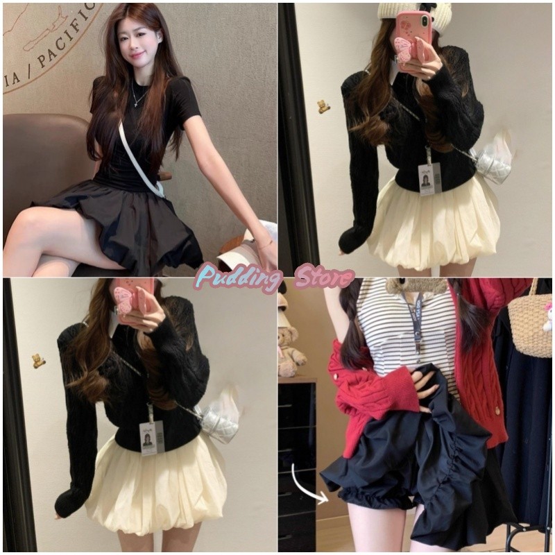 Pudding Store 🏵️'พร้อมส่ง' เอวสูง A-Shape กระโปรงครึ่งตัวปุยมาพร้อมกับเลกกิ้ง-8K125-2🏵️