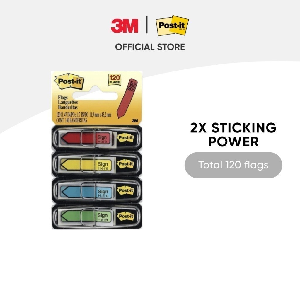 3M Post-it Flags Sign Here, Page Marker, 684-SH, 120 ธง/แพ็ค, 11.9 x 43.2 mm, สําหรับไฮไลท์และทําเคร